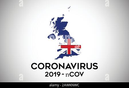 Coronavirus in Großbritannien und Landesflaggen innerhalb Der Landesgrenze Kartendesign für Vektoren. 2019-nCoV mit UK-Karte mit nationaler Flagge Vector Illustration. Stock Vektor
