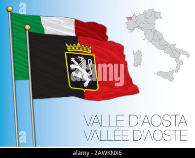 Valle d'Aosta offizielle regionale Flagge und Karte, Italien, Vektorgrafiken Stock Vektor