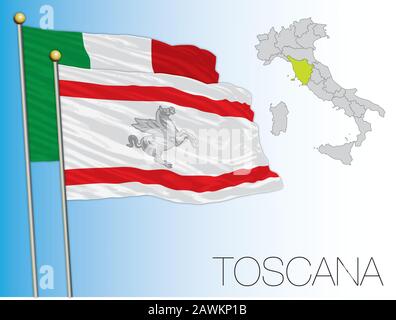 Offizielle regionale Flagge und Karte der Toskana, Italien, Vektorgrafiken Stock Vektor