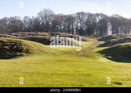 Badbury Rings - eine Hügelfestung aus der Eisenzeit auf dem Anwesen Kingston Lacey, Dorset, England, Großbritannien Stockfoto