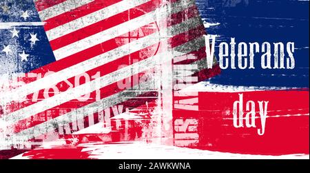 US-Veteranen - Tagesurlaub. Design mit amerikanischen Flaggen und Grunge-Schriftzug. Breite Vektorgrafiken Stock Vektor