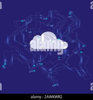 Cloud-Computing-Netzwerkkonzept. Datenschutz. Globales Sicherheitskonzept für Cyber Space Network.Vector Illustratio Stock Vektor