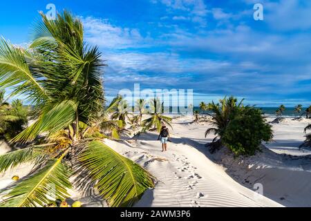 Beeindruckender Panoramablick auf die Strand- und Dünenlandschaft des Mangue Seco in Bahia, Brasilien Stockfoto