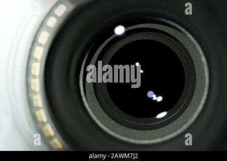 Detailansicht des Foto-Objektivs Extreme Close Up Stockfoto