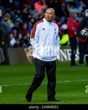 Rugby Union Scotland / England - Murrayfield Stadium, Edinburgh, Schottland, UK Pic Shows: England Manager, Eddie Jones, vor dem Start als Scotlan Stockfoto