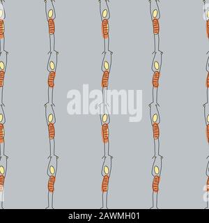 Kleben Sie Die Streifen, orange gelb auf grauem Hintergrund, die gestapelt sind, um Streifen zu machen, nahtloser Wiederholungsvektor. Stock Vektor