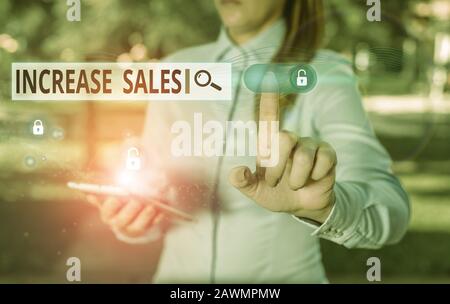Hinweis zur Umsatzsteigerung. Das Geschäftskonzept für eine hohe Anzahl von Kunden hat den Vertriebszyklus abgeschlossen Stockfoto