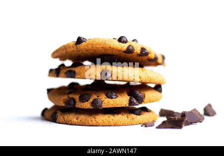 Schokoladenchip Haferflocken isoliert auf Weiß Stockfoto