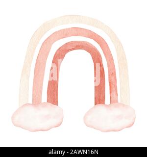 Abstrakte Kinder Aquarell Raindow, Clipart mit handgemalten Boho-Regenbögen. Kindergartenkunstillustration im modischen skandinavischen Stil. Zeitgenössische Kunst, ra Stockfoto