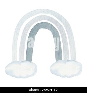 Abstrakte Kinder Aquarell Raindow, Clipart mit handgemalten Boho-Regenbögen. Kindergartenkunstillustration im modischen skandinavischen Stil. Zeitgenössische Kunst, ra Stockfoto