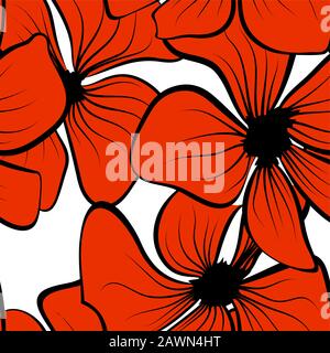 Rote Mohn auf farbenfrohem Hintergrund. Nahtlose Blumentextur. Hintergrundbild der Vektorgrafiken nahtloser Hintergrund des Musters. Schwarze Mohn im Vintage-Stil Stock Vektor