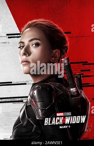 Black Widow (2020) unter der Regie von Cate Shortland und mit Scarlett Johansson in der Hauptrolle als Natasha Romanoff (alias Black Widow), die ihren eigenen Film "Marvel Cinematic Universe" zwischen Kapitän America: Civil war and Avengers: Infinity war erhält. Stockfoto