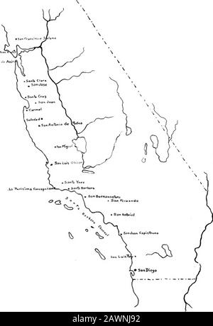 Die berühmten Missionen von Kalifornien, Ornia 9 II Wie Pater Junipero nach San Diego 15 III. Kam Von der Gründung der Mission in San Diego 21 IV Von Portolas Streben nach dem Hafen von IWonterey und die Gründung der ihe Mission OT San Carlos 25 V. wie Pater Junipero die Missionen von San Antonio de Padua, San Gabriel und San Louis Obispo 31 VI. Einrichtete Der Tragödie in San Diego und der Gründung der Missionen von San Juan Capistrano, San Francisco und Santa Clara 35 VII Des Aufbaus der Mission San Buenaventura und des Todes und der Persönlichkeit von Pater Junipero 41 VIII Wie Stockfoto