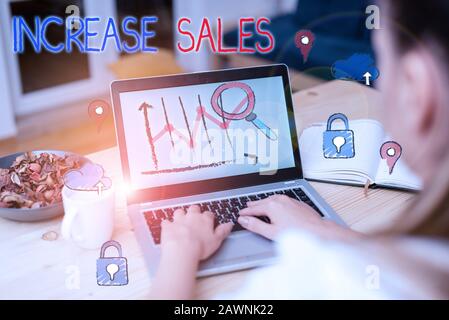 Handschriftertext Steigert Umsatz. Konzeptfoto eine hohe Anzahl von Kunden hat den Verkaufszyklus abgeschlossen Stockfoto