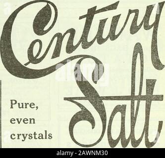 Kanadischer Lebensmittelhändler Oktober-Dezember 1916 . Herd Gloss lebt nicht von anv, das in der Vergangenheit bekannt ist. Bestellen Sie bei Ihrem Großhändler. Hargreaves (KANADA) LIMITEDThe Gray Building, 24 und 26 Wellington St. W., Toronto Western Agents: Für Manitoba, O. F. Lightcap, Winnipeg. Für Saskatchewan aud Alberta, W. L.MacKenzie &lt;.t Co., Regina, Saskatoon, Calgary AnilEdmoutou. Für British Columbia und Yukon, Creeden & Avory, Zimmer 5 und 6, Jones Block, 401Hastings Street, West Vancouver. Reine, gleichmäßige Kristalle Das ist der Beweis für die extreme Sorgfalt, die bei der Veredelung und Verpackung von Century Salt geboten wird. Das sa Stockfoto