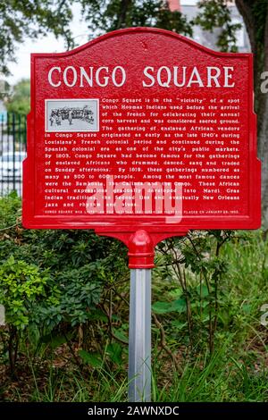 Gedenktafel am Kongo-Platz, Wegweiser, Louis Armstrong Park, New Orleans, New Orleans, New Orleans, USA Stockfoto