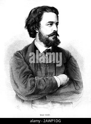 Deutschland: Der deutsche Dichter, Schriftsteller und Dramatiker PAUL HEYSE (* um 1830; † 1914), Porträtgravur aus der Zeitschrift "die Gartenlaube" ( pubbliert Stockfoto