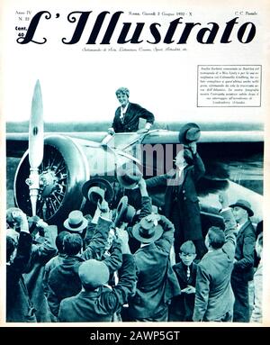 1932 , USA : die italienische Illustrierte Zeitschrift L'ILLUSTRATO vom 2. juni 1932 mit dem gefeiertsten Frauenflieger AMELIA EARHART (* 1897; † 193 Stockfoto