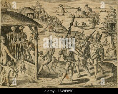 Amerika, das ist, die Erfindung vnd Offenbahrung der neuen Welt: Deroselbigen VÃ¶lcker, Gestalt, Sitten, GebrÃ¤uch, Policey vnd Gottesdienst. "Erlaffen/ 2lbernaclj Dem fie den ^aaaf? Daraue warffen/DND ab Â"nd niDer liefen/Â"ARD fiewieDerumblounD fa<men alfo fort. fiÂ" ^^^ * * ^^^^^ ^^^^^ ^^ ^^ ff^^M^f^Â"* ^affergrippe^ / welchen fie den groffen 3fmana nen< njB ^^^^Mnivnbfio^iiatiflniaitmit fooielÃrÃ¼mmenvjnnD(Jcren/n)ieDieandern^affer. ";!da fieaberHerglupDeeCOJ.freanfieng^uoerlafTen/fam i^nenDfr@trom des obevere fofJarcf PNND gewaltig enFeig wiber pmbwenden / ale fie Dj^in f ommen waren, Â" Stockfoto