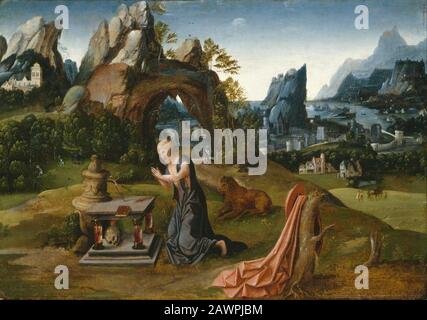 Anhänger von Joachim Patinir - der heilige Jerome Betet in einer Landschaft Stockfoto