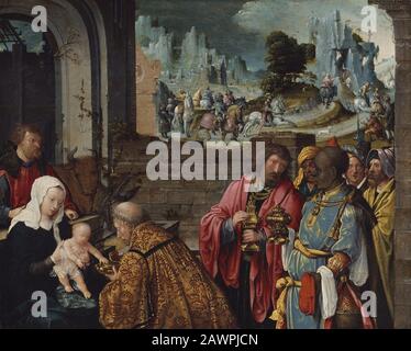 Anhänger von Lucas van Leyden - Die Anbetung der mag Stockfoto