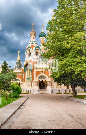 Die berühmte St Nicholas orthodoxe Kathedrale, eine der wichtigsten Wahrzeichen von Nizza, Cote d'Azur, Frankreich Stockfoto