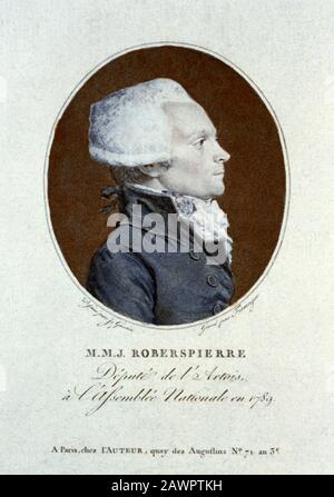 1789 , FRANKREICH : François Marie Isidore de ROBESPIERRE (* 1758 in Paris; † 1754 in Paris) , Anführer der französischen Revolution - Roberspierre - Ritratto - Porträt - Stockfoto