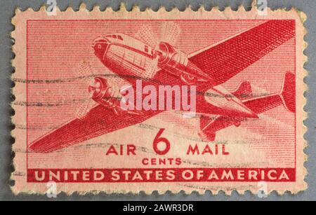 US 6c Airmail Postwertzeichen erstmals herausgegeben am 25. Juni 1941. Stockfoto