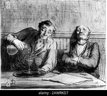 Honoré DAUMIER 's 1863 Karikatur von zwei Absinthe Trinker ist mit der Beschriftung "Le prémiér verre, le sixième verre" (das erste Glas und das sechste Glas) Stockfoto