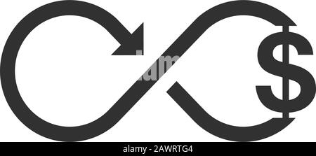 Infinity Coin Dollar Symbol Logo Design Element. Darstellung des Stock-Vektors auf weißem Hintergrund isoliert. Stock Vektor