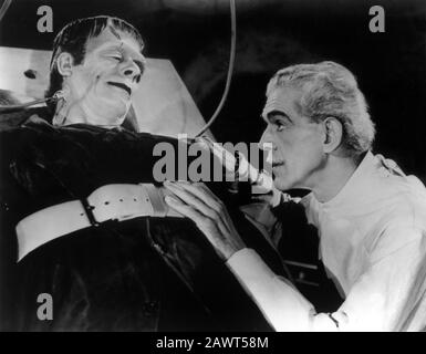 1944 , USA : Boris KARLOFF ( 1887 - 1969 ) und Lon CHANEY Jr. ( 1906 - 1973 ) im Horror B FILMHAUS VON FRANKENSTEIN von Erle C. Kenton - FILM Stockfoto