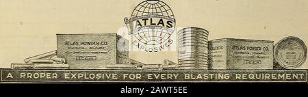Lehigh Alumni-Bulletin 1920-1921 (Band 8, NO8) . , N. Y. Eppisic.Carpenter, Pittsburgh, Pa, Alumni-Bulletin der Lehigh University WÜNSCHENSWERT, RESULTSWITH SPRENGSTOFF erhalten werden, wenn die richtige Explosiveis auf die richtige Art und Weise verwendet wird. Da die Strahlanforderungen so vielfältig sind und es so viele Arten und Sorten Sprengstoff gibt, ist es oft diflBcult, zu bestimmen, welcher Grad für ein bestimmtes Werk angemessen ist. Um bei der Einsparung von Sprengkosten erwünschte Ergebnisse zu erzielen, wird die Unterstützung unserer Service Division kostenlos für die Benutzer von Atlas Explosive Angeboten Stockfoto