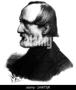 Der italienische Patriot, Politiker und Schriftsteller GIUSEPPE MAZZINI ( 1805 - 1872 ), graviert Porträt von G. Induno - POLITICO - POLITICA - POLITICS - PAT Stockfoto