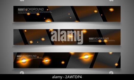Rechteckiges Vektorbanner. Zukünftige Designtechnologie vor schwarzem Hintergrund. Stock Vektor