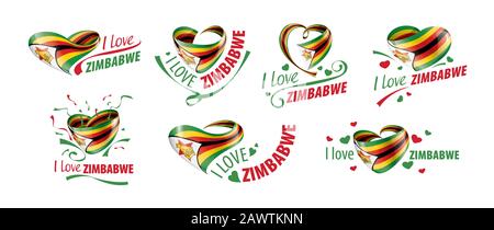 Nationalflaggen Simbabwes in Form eines Herzens und der Aufschrift "I love Zimbabwe". Vektorgrafiken Stock Vektor