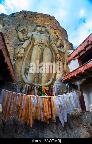 Zukünftigen Buddha Maitreya, Mulbekh Kloster, Kargil, Jammu und Kaschmir, Indien Stockfoto