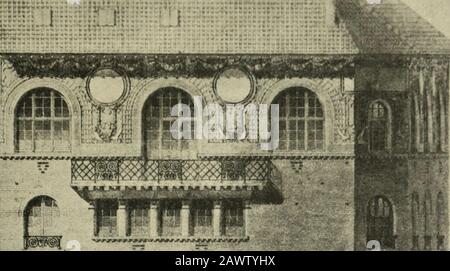 L'architectureLe passé.--Le présent. Abb. 85. - Bureau Central téléphonique.(M. Lecoeur architecte. Vue extérieure). Compte des dispositions, ainsi que de la structure et particuliè-rement de létablissement dun étage supérieur dont les dimen-sions correspondent aux nécessités des Services de cuisine et deréfectoire. Auf voit quelles resources, sans préocation deporte-à-faux, permet ce procédé si souple et en même temps sirésistant, et dautre part on constate lavantage quil présentepour laménagement de terrasses, singulièrement avantageuses àtous points de vue. Auf observera, dautre Teil, que Stockfoto