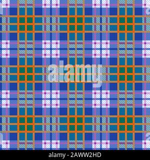 Nahtlose hellkarierte Blautöne, Grün, Orange und gedämpftes Rosa Muster als Tartan-Plaid Stock Vektor