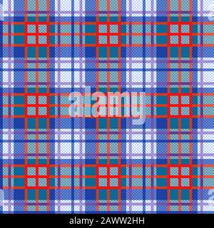 Nahtlose, karierte Farbtöne von blauen, grünen, gedämpften roten und violetten Farbtönen, Illustrationsmuster als Tartan-Plaid Stock Vektor