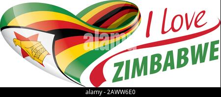 Nationalflaggen Simbabwes in Form eines Herzens und der Aufschrift "I love Zimbabwe". Vektorgrafiken Stock Vektor