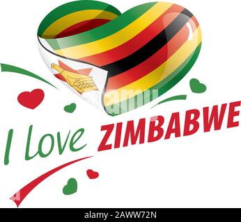 Nationalflaggen Simbabwes in Form eines Herzens und der Aufschrift "I love Zimbabwe". Vektorgrafiken Stock Vektor