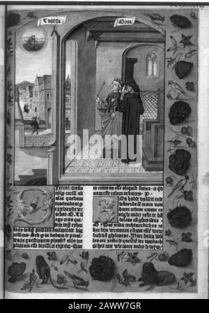 Vier Illustrationen des 15. Jahrhunderts leben täglich vom Text von Boethius, De consolatione philoshiae. Niederländisch und Latein. Gent, Arend de Kaysere, 3. Mai 1485 Stockfoto