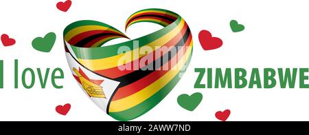 Nationalflaggen Simbabwes in Form eines Herzens und der Aufschrift "I love Zimbabwe". Vektorgrafiken Stock Vektor