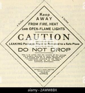 Vorschriften für den Transport von Sprengstoffen und anderen gefährlichen Gegenständen per Fracht und Express sowie als Gepäck, einschließlich der Spezifikationen für den Transport von Containern gemäß der Akte vom 4. März 1921, die für alle im innerstaatlichen oder ausländischen Handel beschäftigten gemeinsamen Fluggesellschaften verbindlich sind, Und für alle Versender, die über solche Spediteure durch landRev ab 1. Januar 1923 Sendungen machen. . Beschriftung für Gifte. Labelsmuss den Normen für Größe, Druck und Farbe entsprechen, und die Probenahme wird auf Anfrage vom Sprengstoffamt erbracht. (/) Drucken auf allen Etiketten mit Ausnahme des Poi Stockfoto