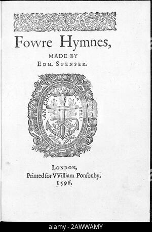 Fowre Hymnes von Edmund Spenser 1596. Stockfoto