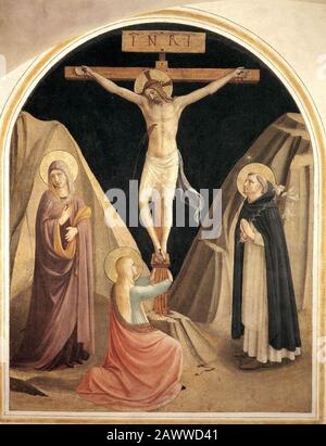 FRA Angelico - Kreuzigung mit der Jungfrau, Maria Magdalena und dem heiligen Dominikus (Zelle 25) Stockfoto