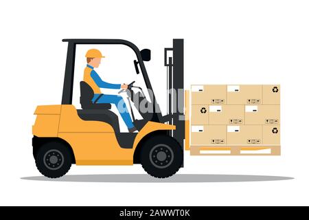 Gabelstapler mit Fahrersitz. Industrieller Gabelstaplervektor Stock Vektor