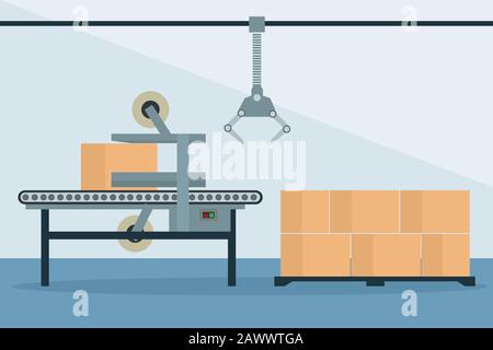 Automatische industrielle Verpackung und Versiegelungskasten Produktionslinie Stock Vektor