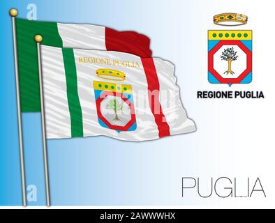 Apulien offizielle regionale Flagge und Wappen, Italien, Vektorillustration Stock Vektor