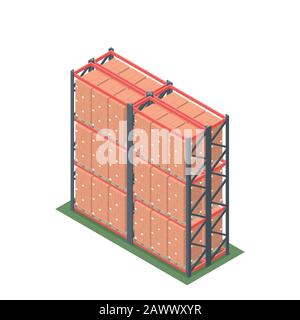 Isometrische Auslegung des Lagerregals mit Palette Stock Vektor